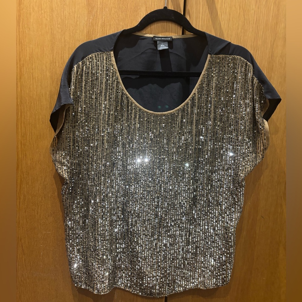 Club Monaco Gold Sequin Blouse 100% silk